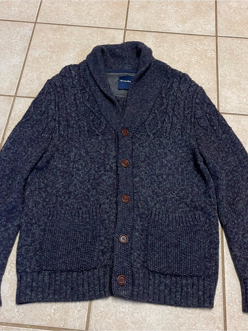 Tommy Bahamas Lambswool Button Down Sweater Mens Size M Blue Cable Knit Academia - Picture 6 of 8